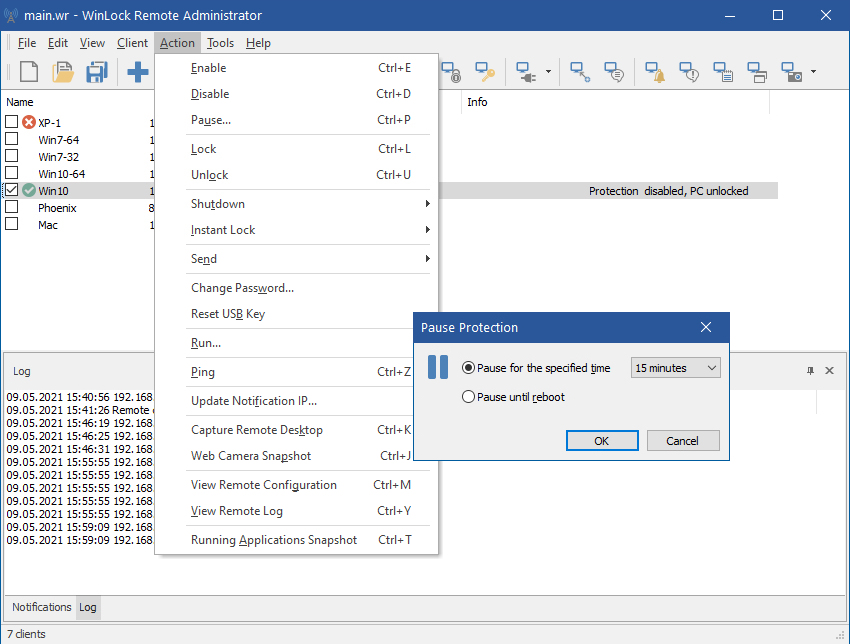 WinLock Remote Administrator 远程控制界面