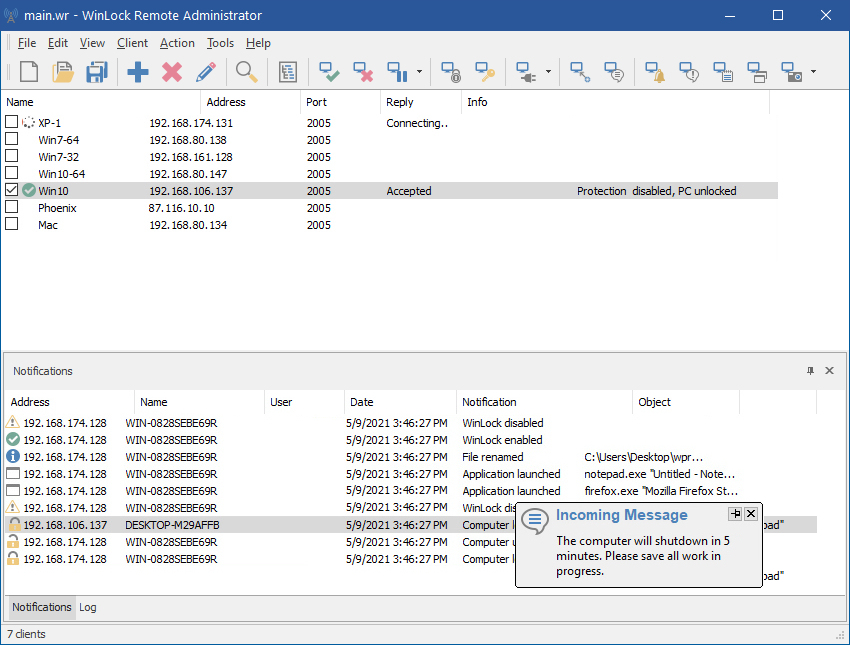 WinLock Remote Administrator 配置管理界面